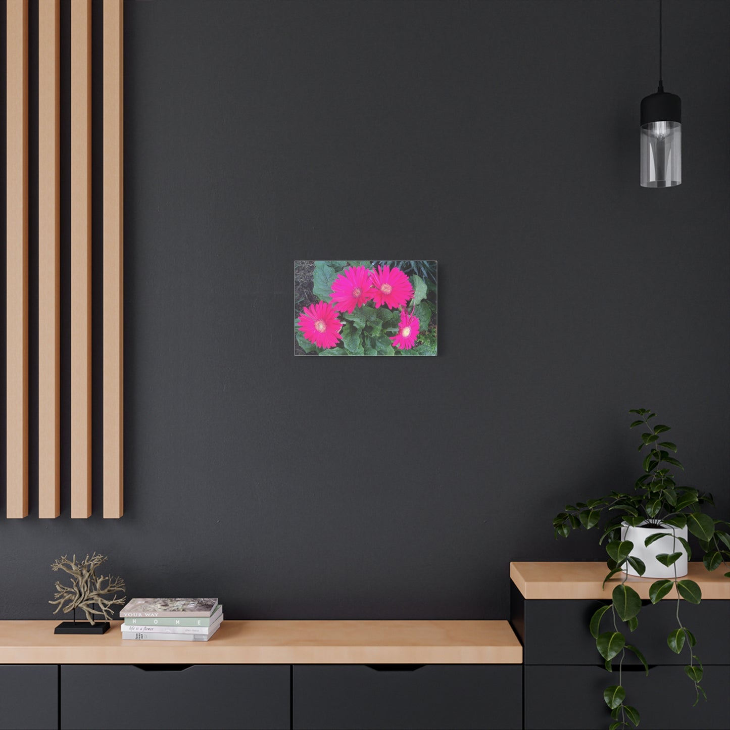 Pink Gerbera Daisy Canvas Wall Art — Stretched Matte Floral Print