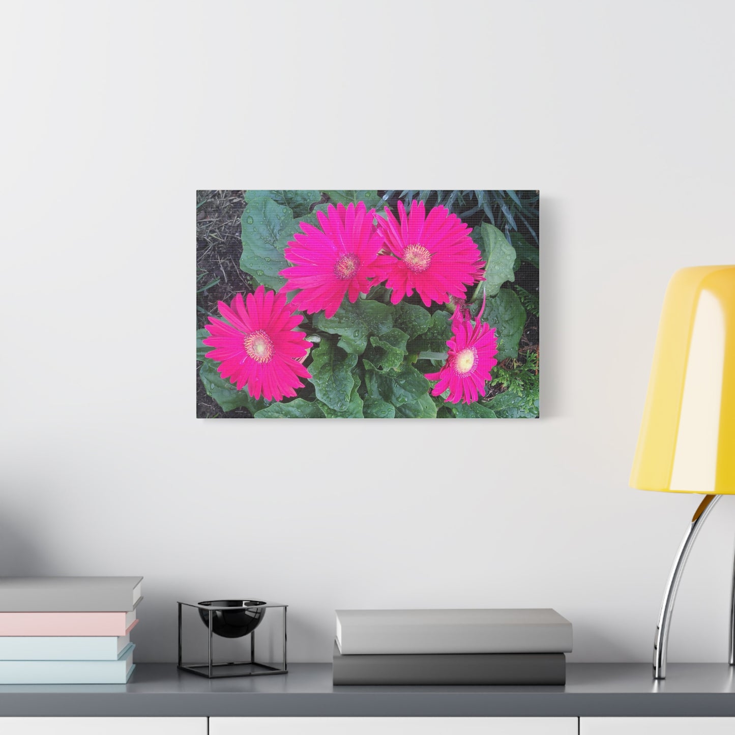 Pink Gerbera Daisy Canvas Wall Art — Stretched Matte Floral Print