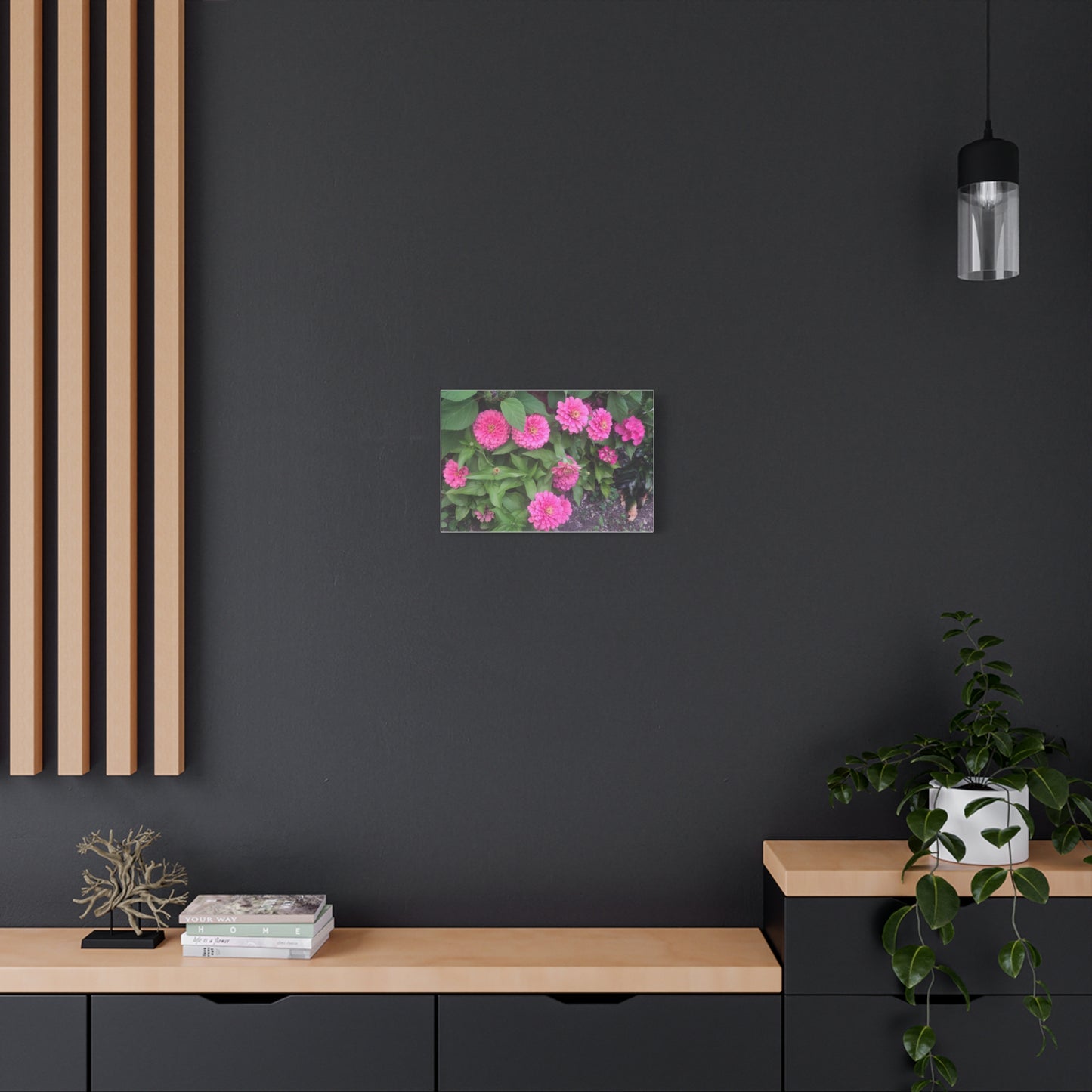 Pink Zinnia Wall Art Canvas – Matte Stretched Floral Print